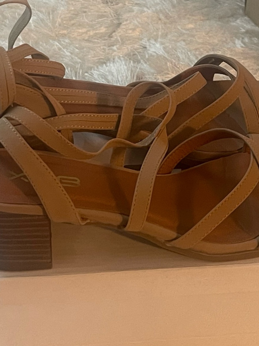 Wish Tan Strappy Low Block Heel Sandals